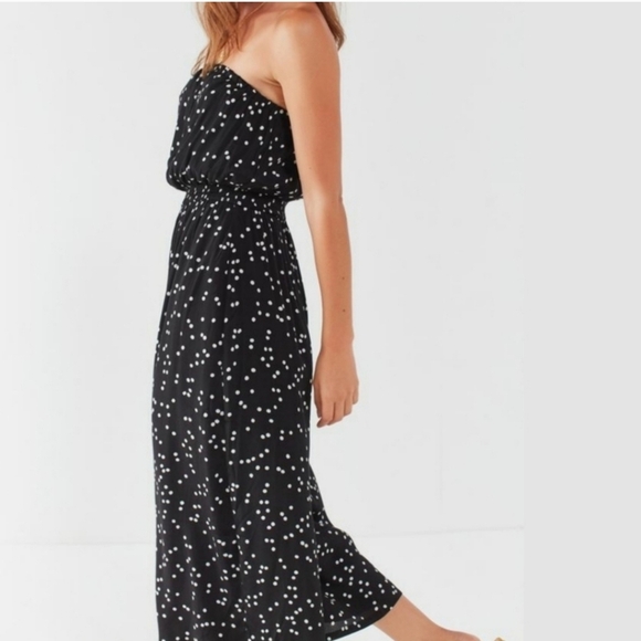 Urban Outfitters Jackson Black White Polka Dot Print Strapless Wide Leg Jumpsuit - Picture 2 of 12